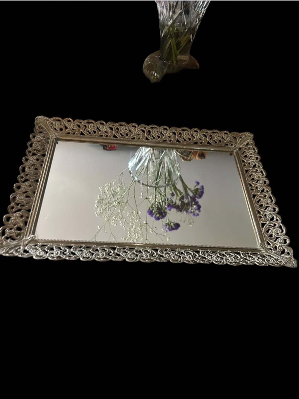 Vintage Ornate Vanity Mirror Tray